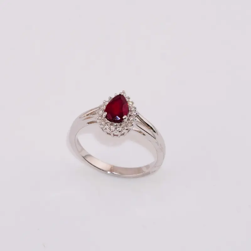 SCARLET PEAR DROP RING