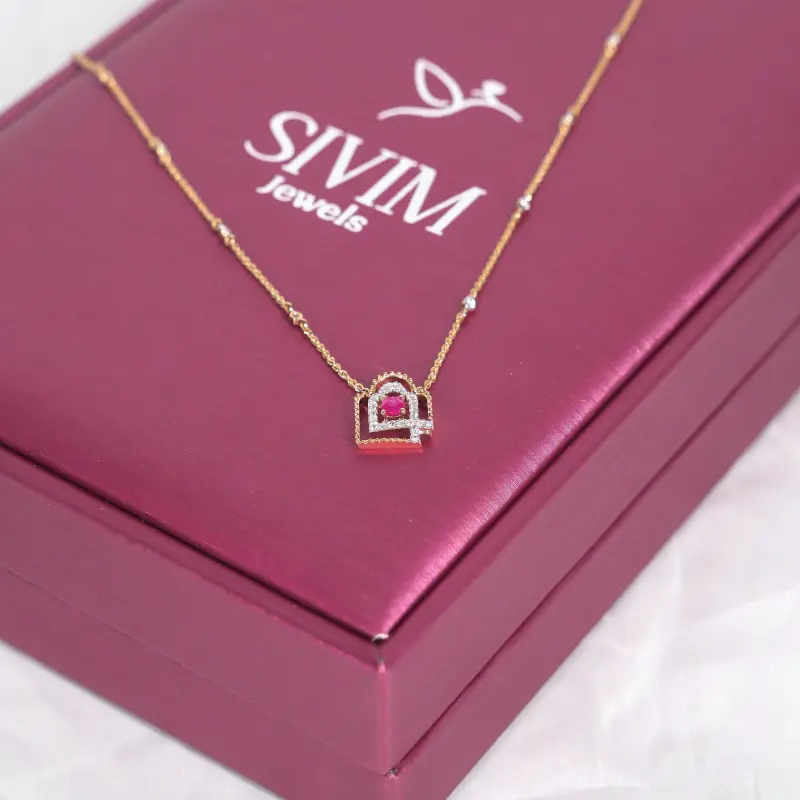 RUBY & DIAMOND GEOMETRIC NECKLACE SET